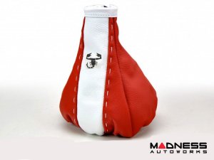 FIAT 500 Gear Shift Boot - Black Italy - Red & White Leather - Tuxedo w/ Scorpion Logo